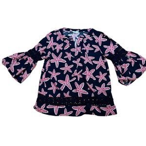 Sea Star Top, Bell Sleeves, crochet trim, Crown & Ivy